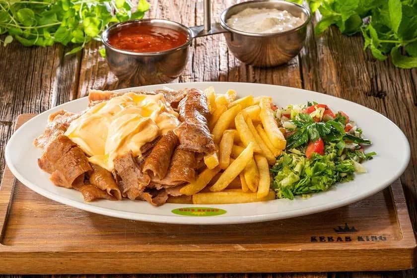Kebab Plate with Cheese Sauce