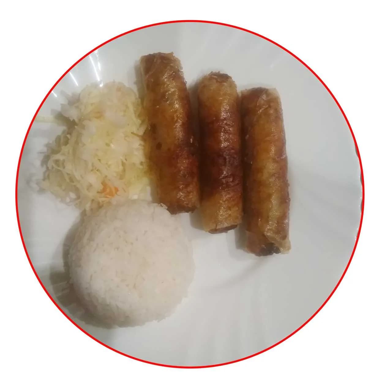 Spring Rolls with Salad and Rice