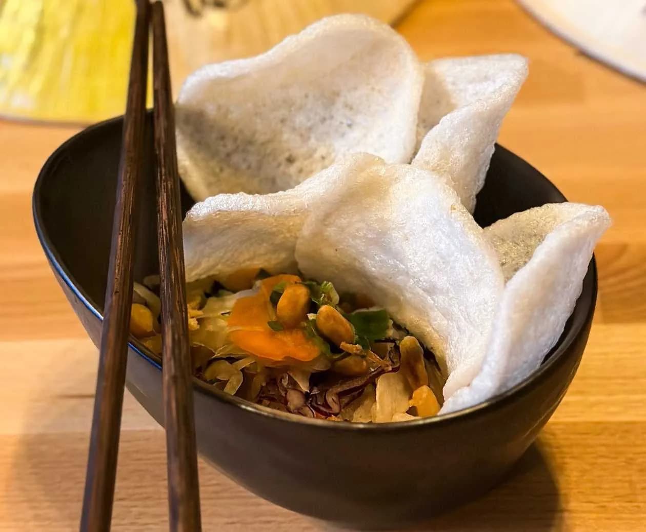 Salads with Tofu, Crisps and Bamboo Shoots