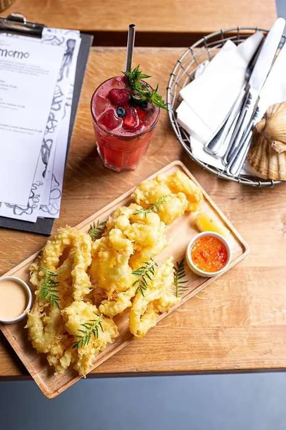 Calamari in Tempura with Sweet Chili and Yogurt Sauce with Tamarind