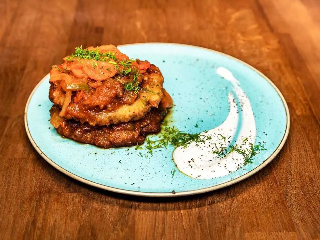 Potato Pancakes with Curd Cheese with Chopped Chives and Radish