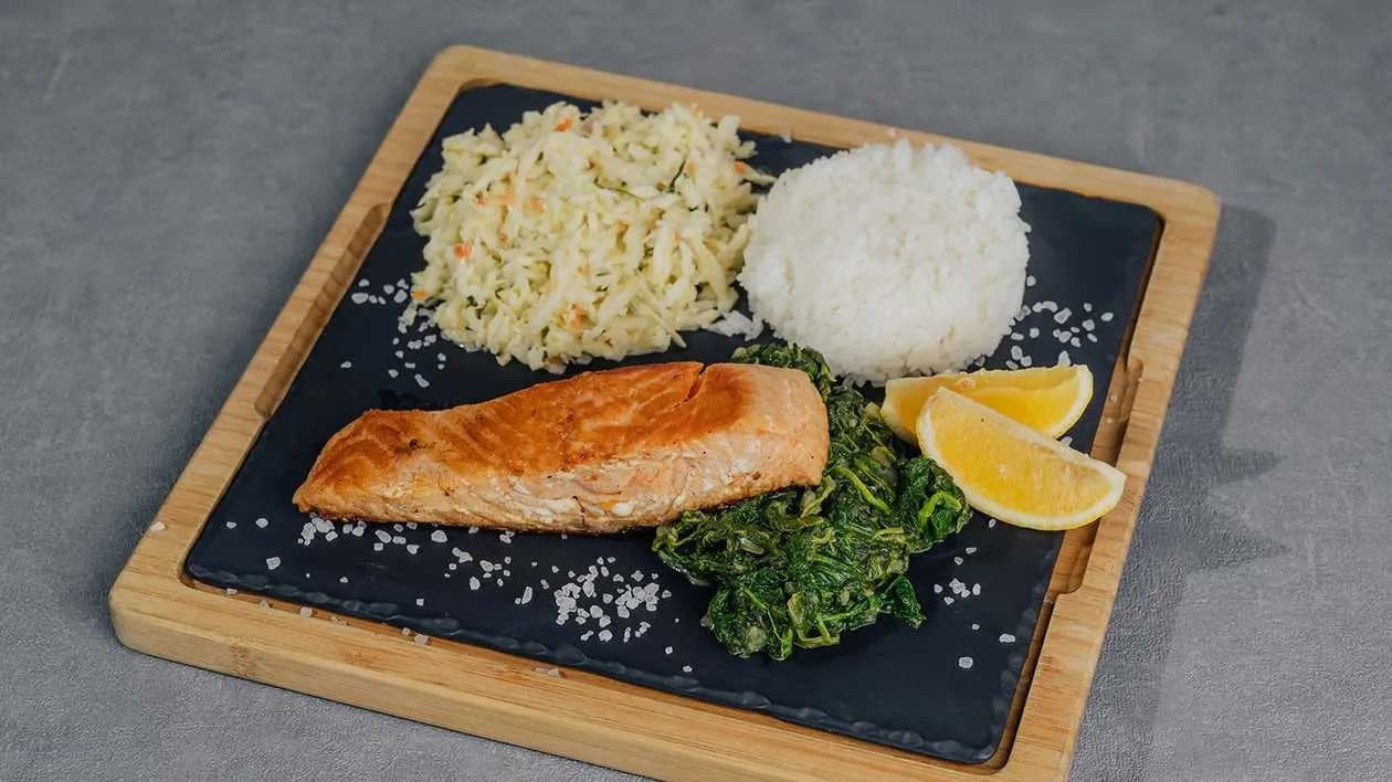 Salmon Steak on Spinach