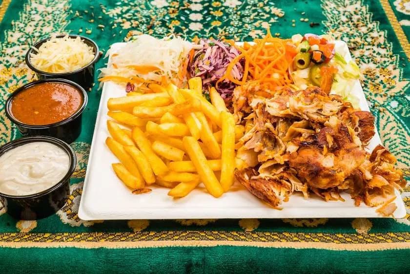 Kebab on a Plate with Chicken and Cheese