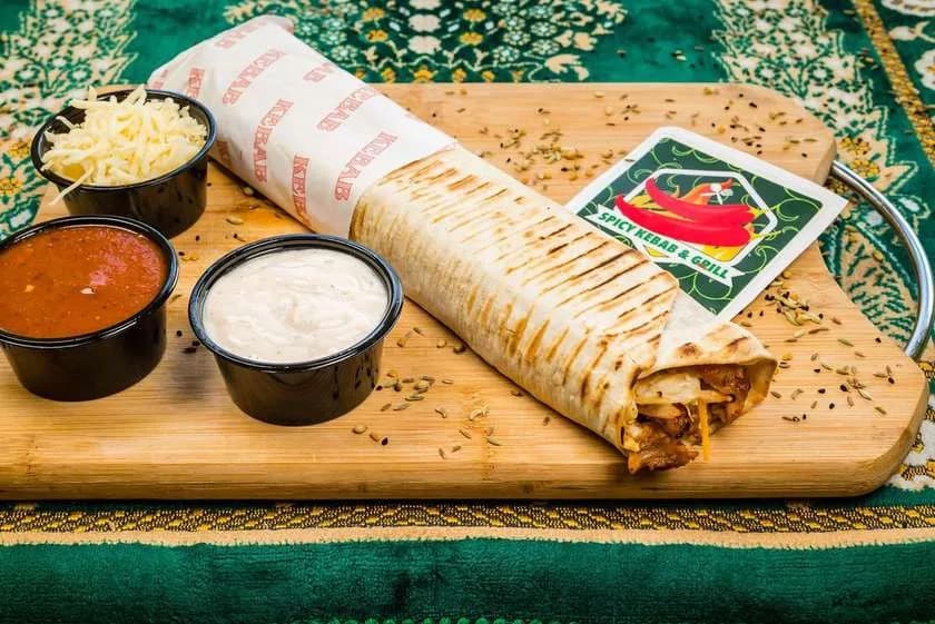 Kebab with beef/chicken, cheese, salad and sauce