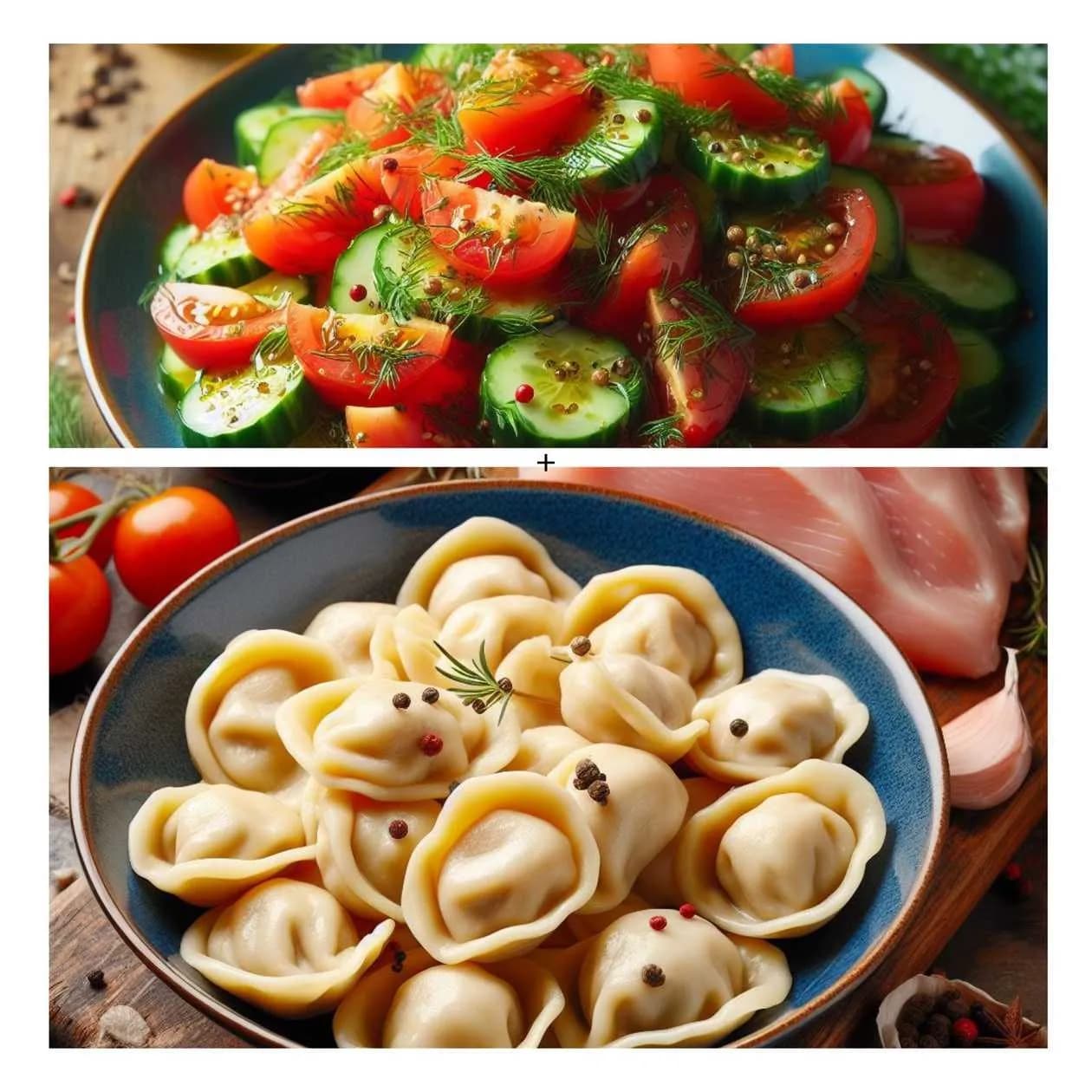 Zestaw sałatka i pelmeni z indykiem( sałatka ze zniżką o 40%)