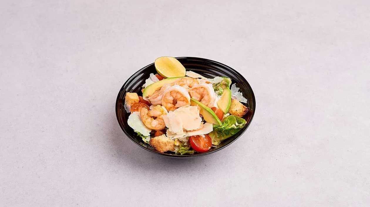 Caesar with prawns and avocado