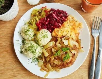 Set: Zurek and Ground Meat Cutlet with Onions, Potatoes, Buckwheat Or Rice and Salad Beets Or Heat.