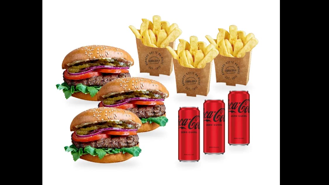 3x Burger+3x Frytki+3x Cola