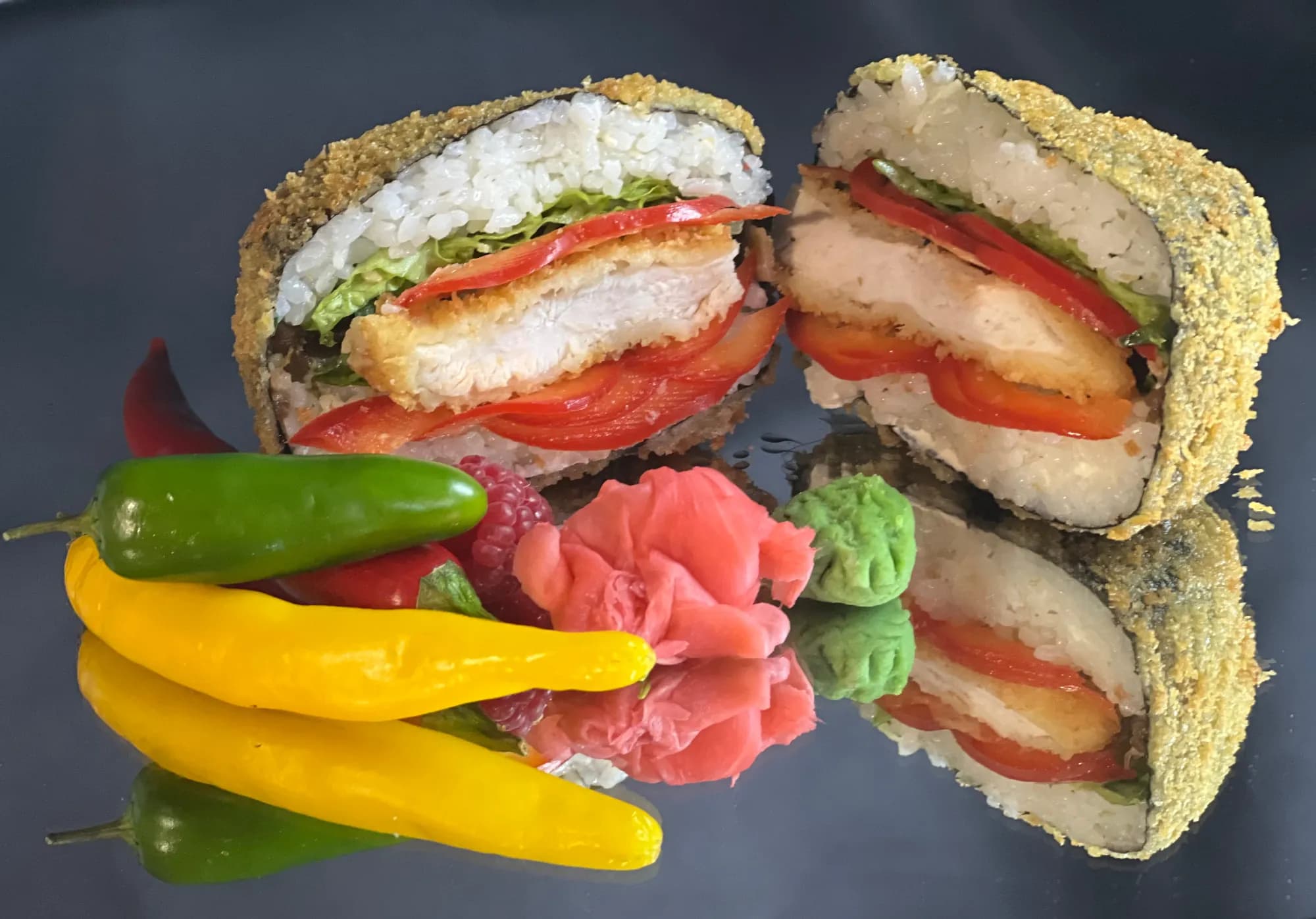 Burger z kurczakiem w tempurze i warzywami łagodny/ostry