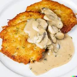 Placki ziemniaczane  z sosem  pieczarkowym