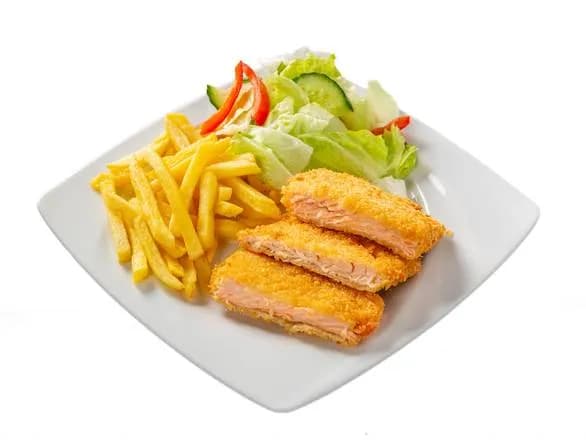 Łosoś + frytki + sałatka