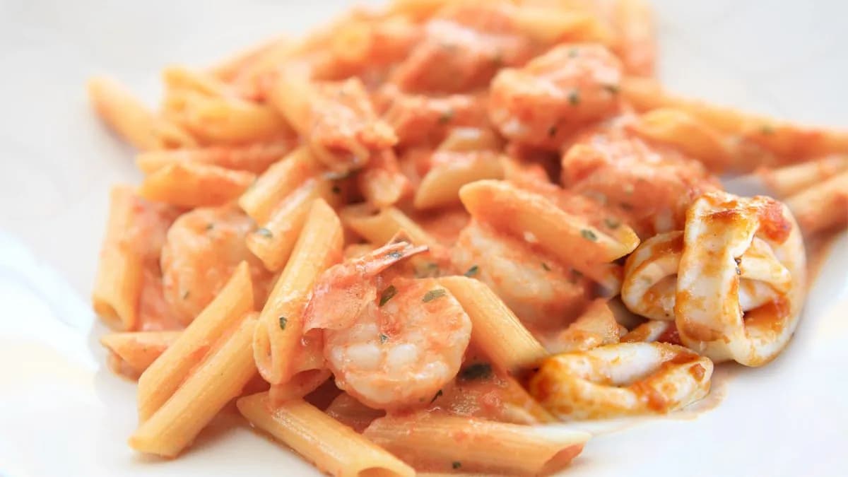 Penne salmone e gamberi