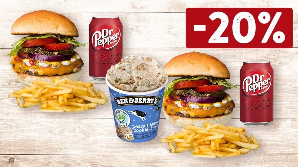 * Páros Sajtburger Menü Hasábburgonya+1db Ben&Jerry's COOKIE DOUGH 465ml Fagyi