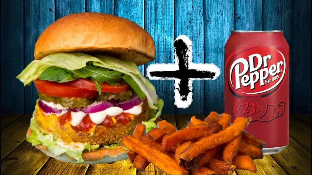 Vegán Pogácsás Vegaburger Menü Édesburgonya + Dr. Pepper 0.33l