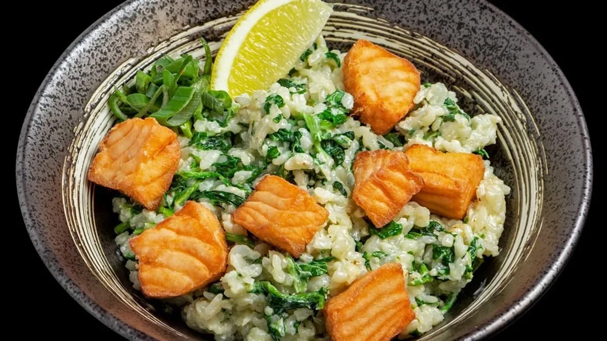 Pirított sajtkrémes rizs spenóttal