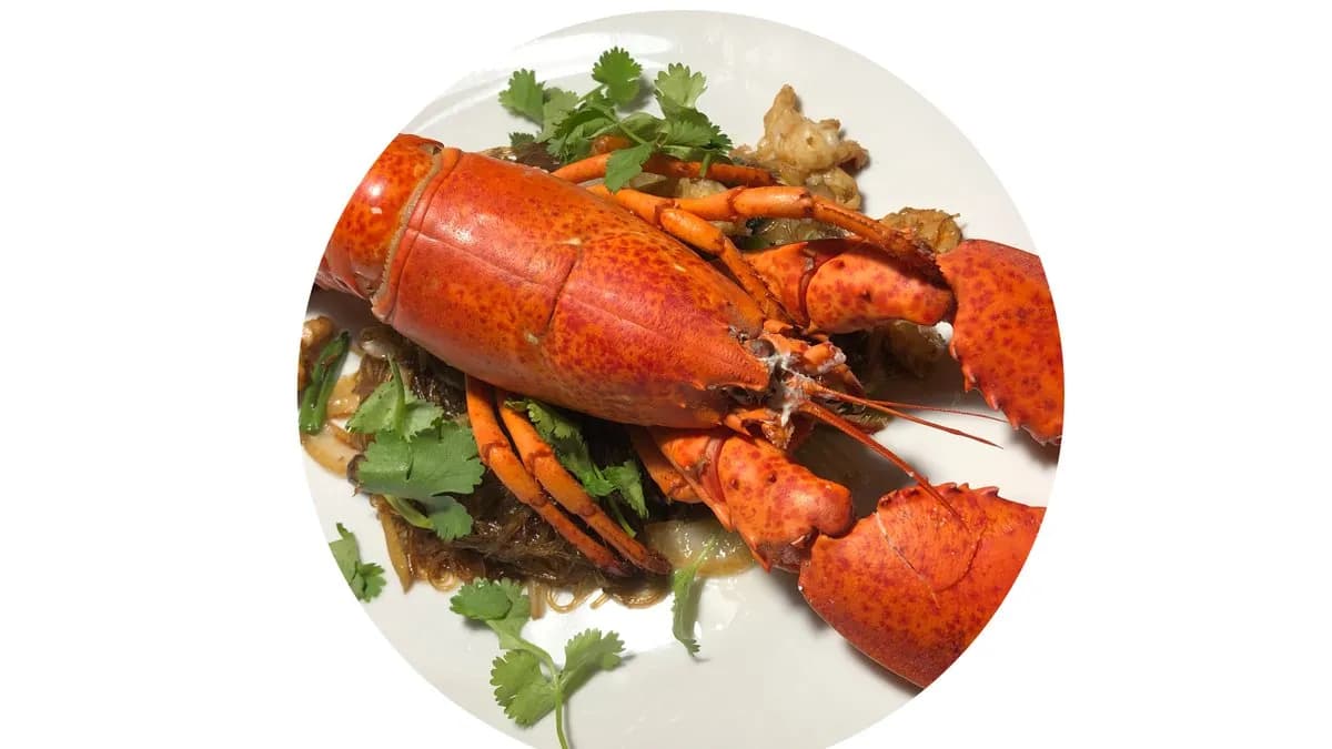 Párolt homár üvegtésztával töltve