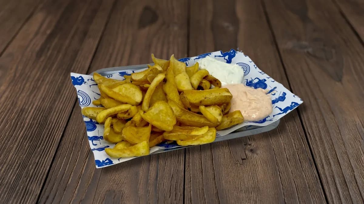 Mártogatós burgonya 2 féle szósszal ( tzatziki és görög csípős szósz)