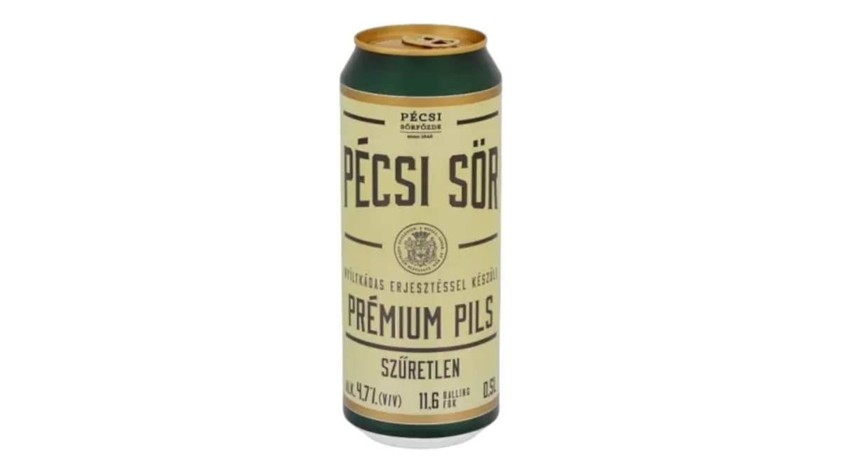 Pécsi Prémium Pils szűretlen sör 0,5 l 4,7% doboz