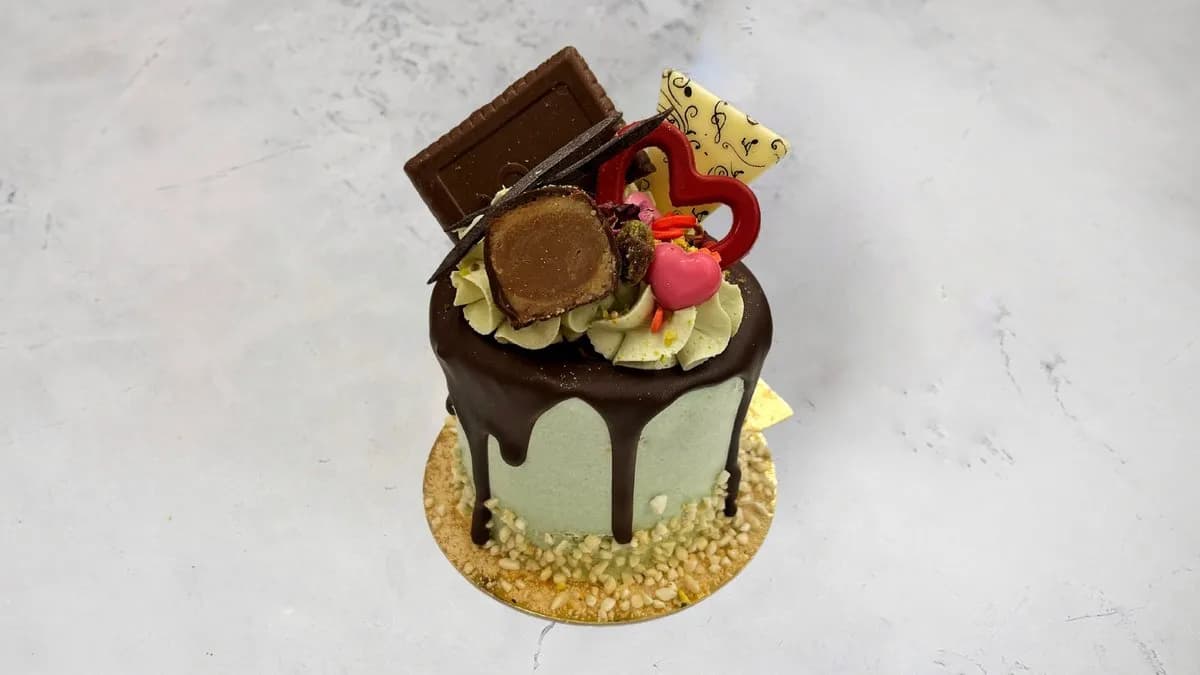 Mozart csokis mini torta (pisztácia, marcipán, csoki)