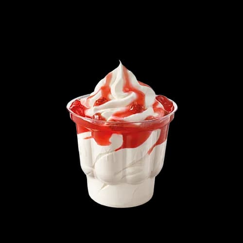 Lody o smaku waniliowym z polewą truskawkową 