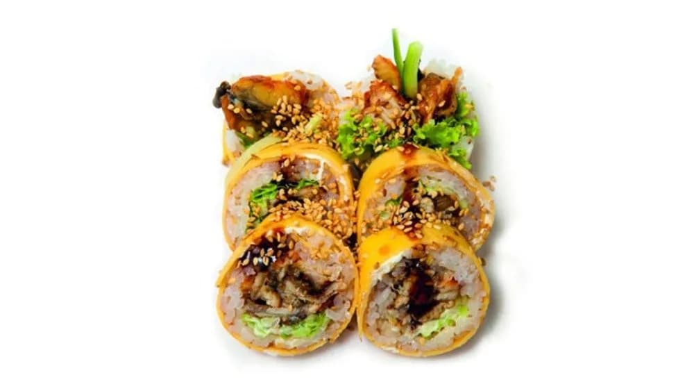 Tamago futomaki z pieczonym węgorzem i słodkim sosem besuto