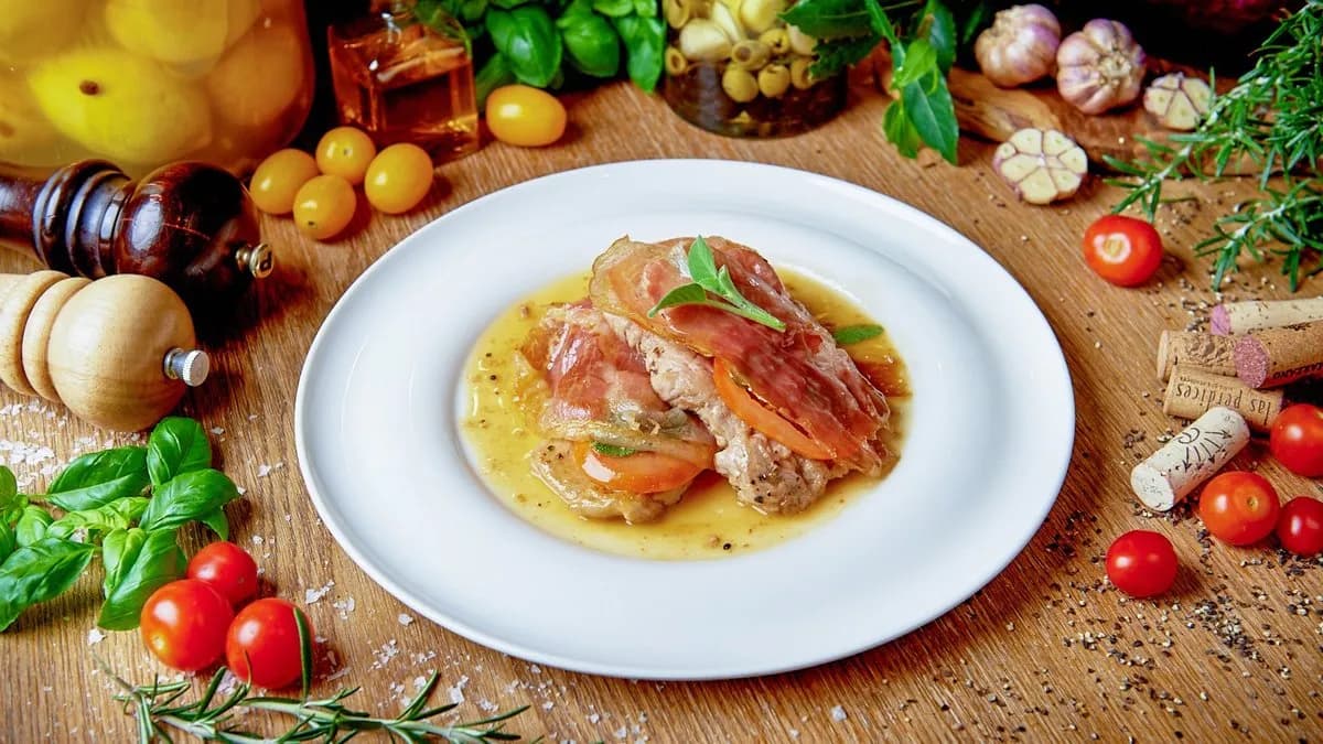Saltimbocca w sosie szałwiowym z gnocchi i grillowaną mini sałatą rzymską