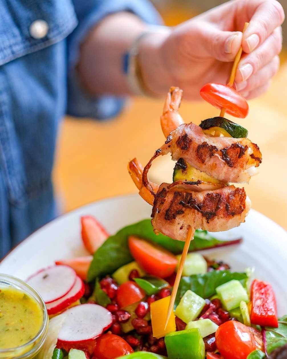 Salad with Bacon-Wrapped Shrimp