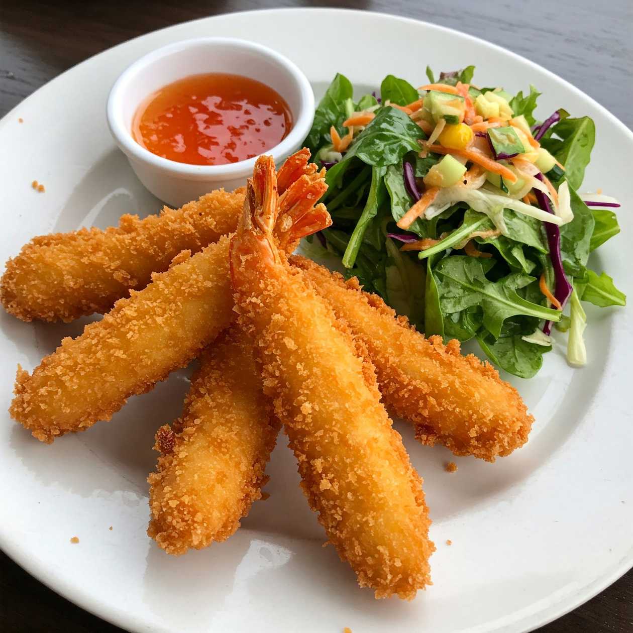 Calamari in Batter with Salad and Sweet-Sour Sauce