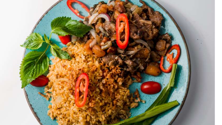 Fried Rice with Beef and Crispy Pork Belly