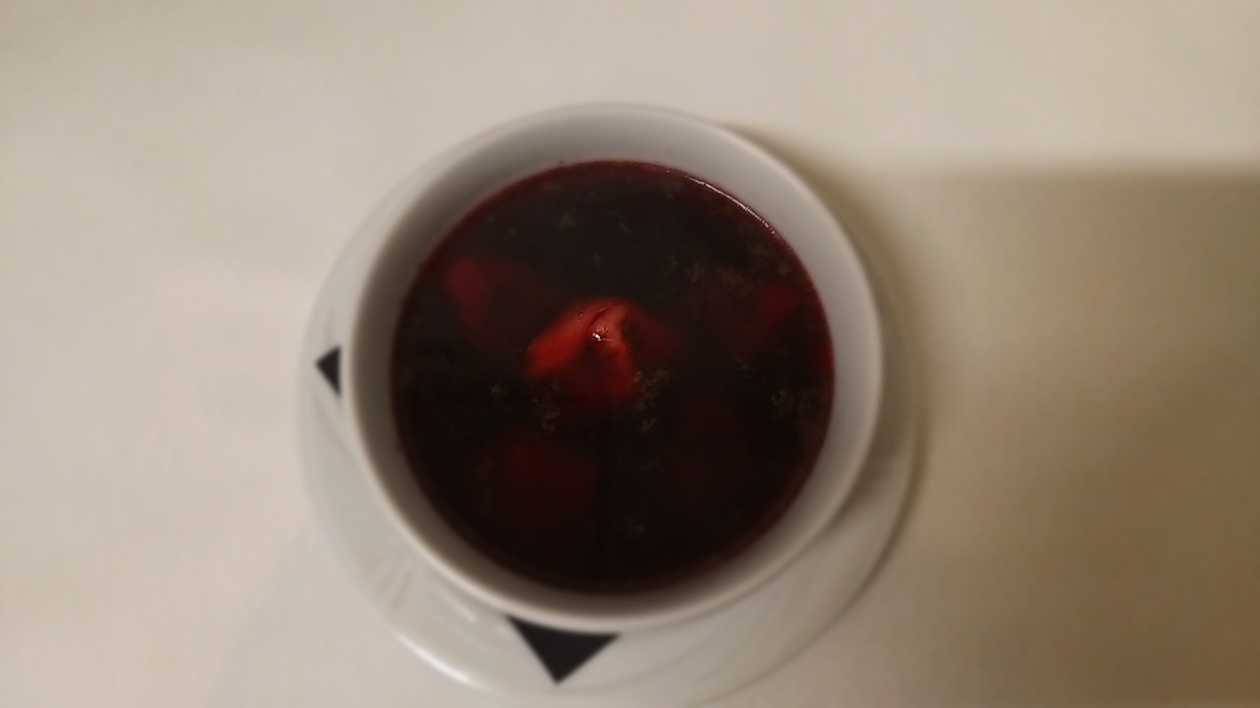 Red borscht with small dumplings