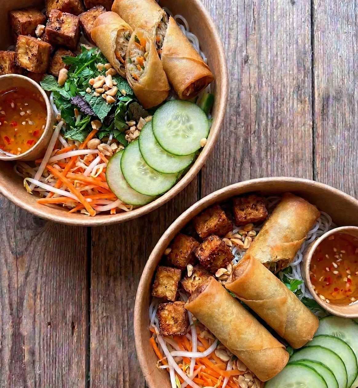 Vegetarian Spring Roll Noodle Bowl