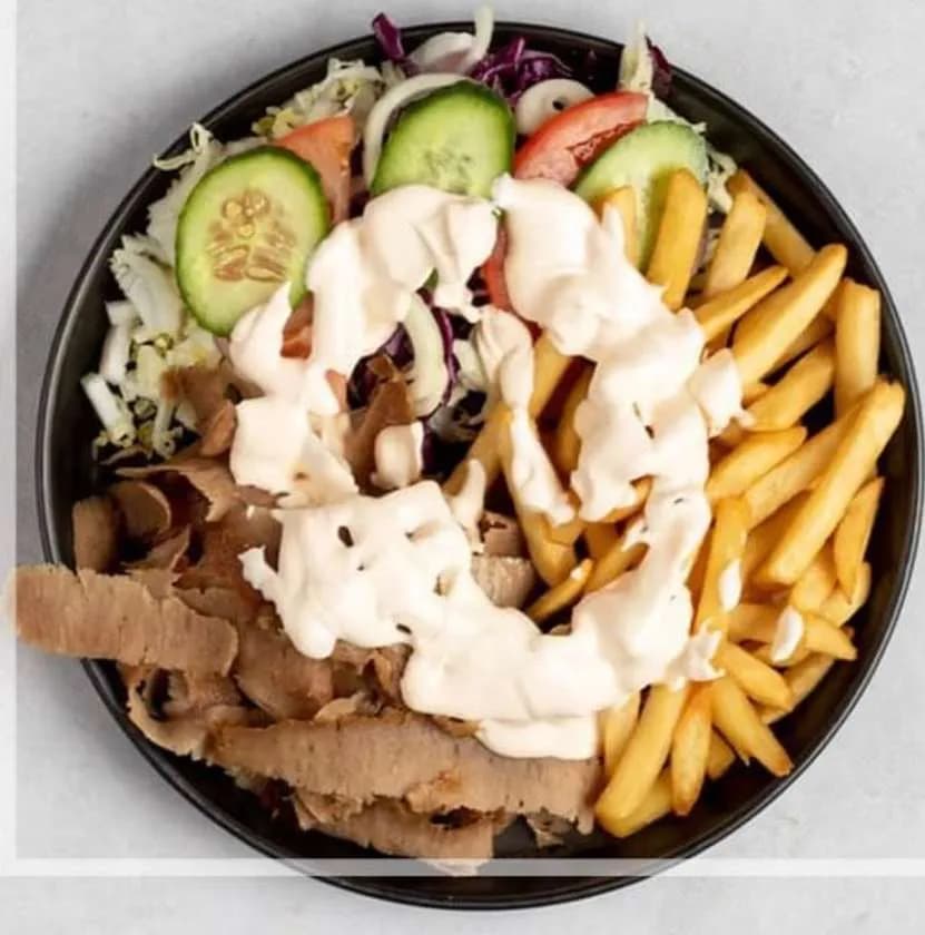 Meat, French Fries and Salads Set