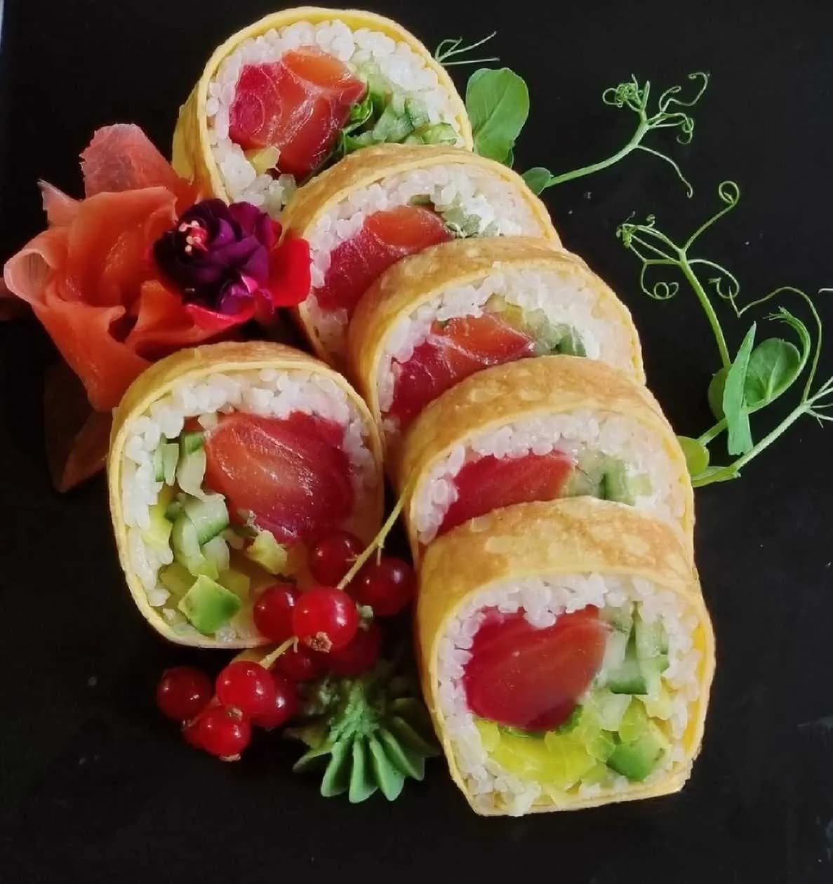 Datemaki with Roasted Salmon and Vegetables