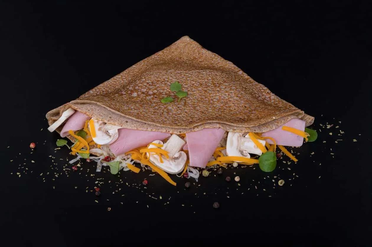 Crepe with Champignons, Cheese and Ham