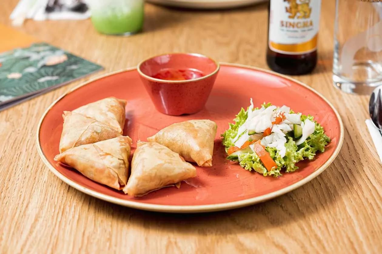 Fried Dumpling with Vegetable Filling Served with Sweet and Sour Sauce