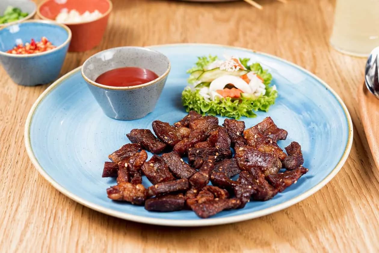 Deep Fried Sundried Pork with Spicy Tomato Sauce