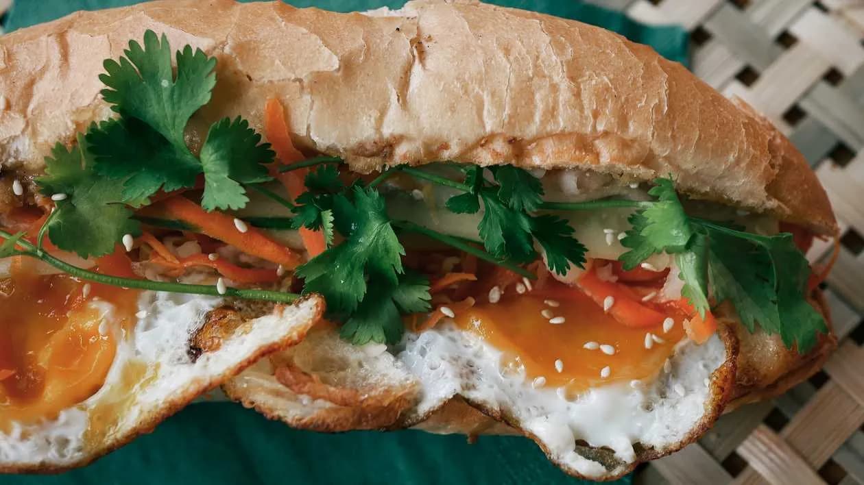 Bánh Mì with Vietnamese pate and fried egg