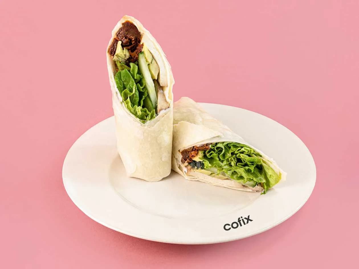 Wrap with tofu, sun-dried tomatoes, and avocado