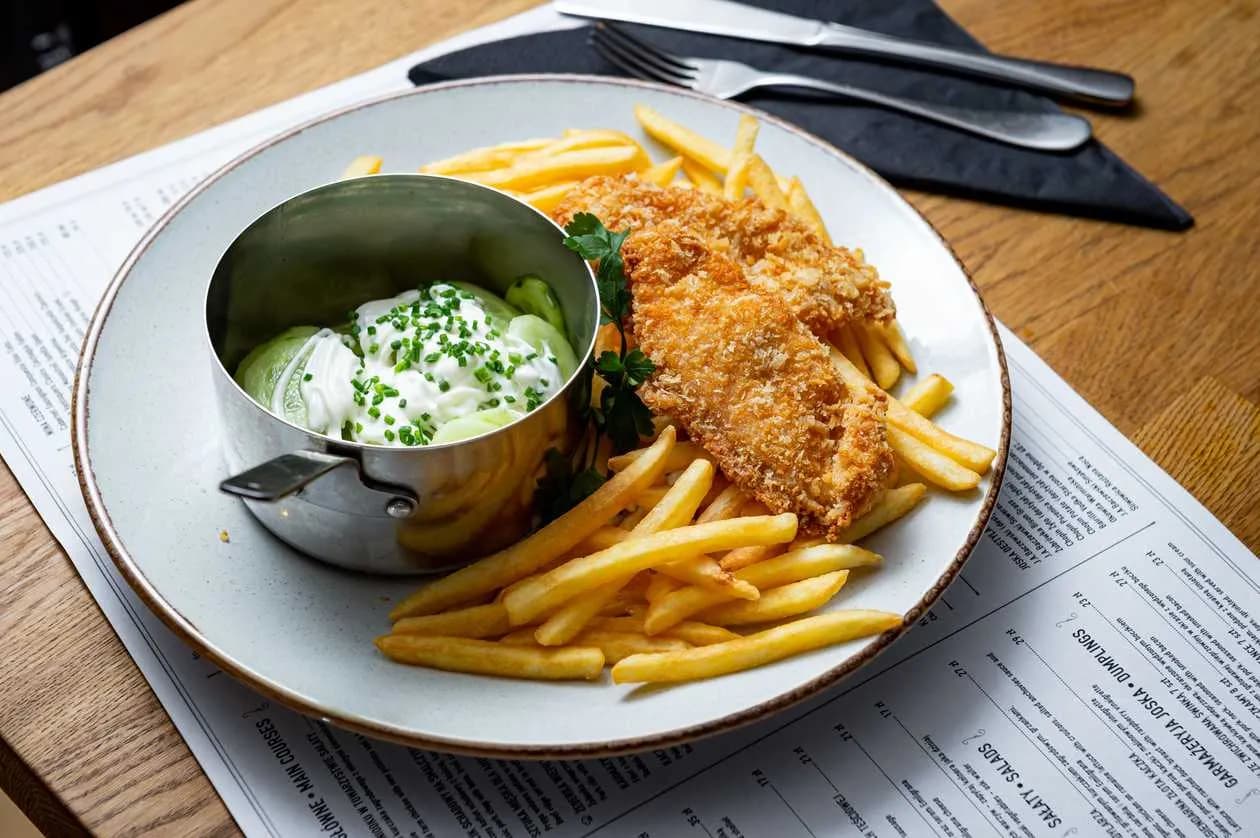 Chicken Meatballs with French Fries and Cucumber Salad