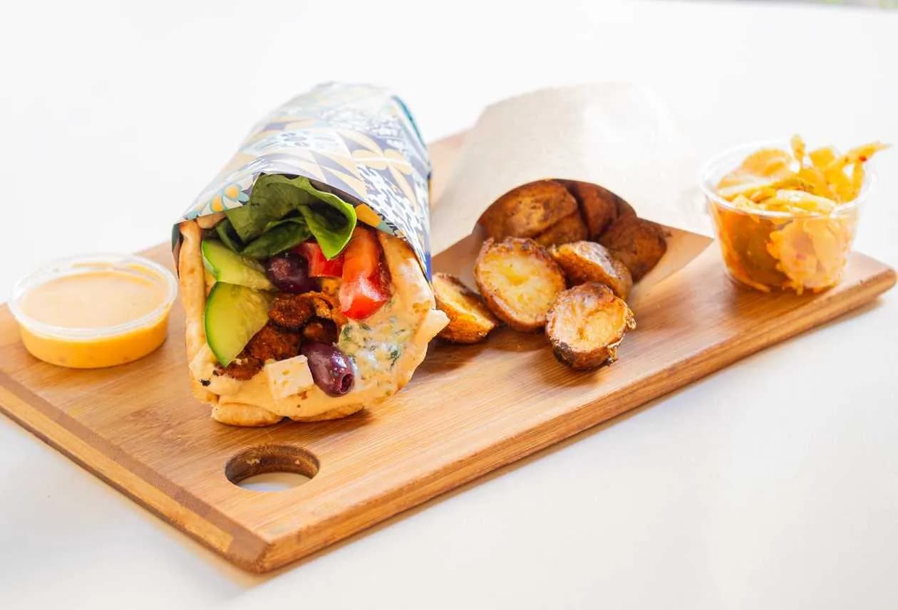 Pita with Gyros and Brined Cheese with Baked Potatoes