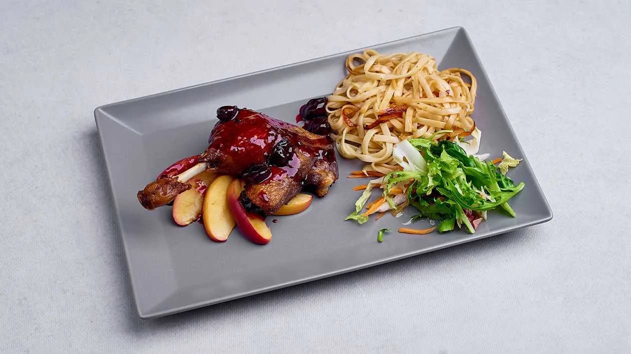 Duck Leg with Apples and Cherry Sauce