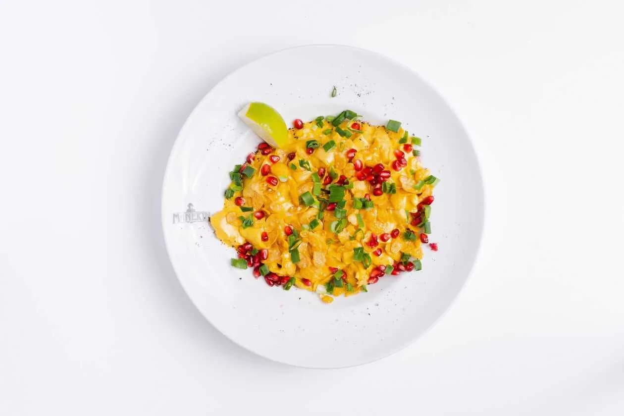 Crepe Tagliatelle - Curry chicken, coconut milk, pomegranate, hot pepper