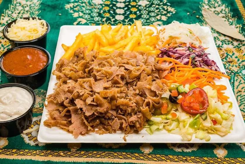 Kebab on a Plate with Beef and Cheese