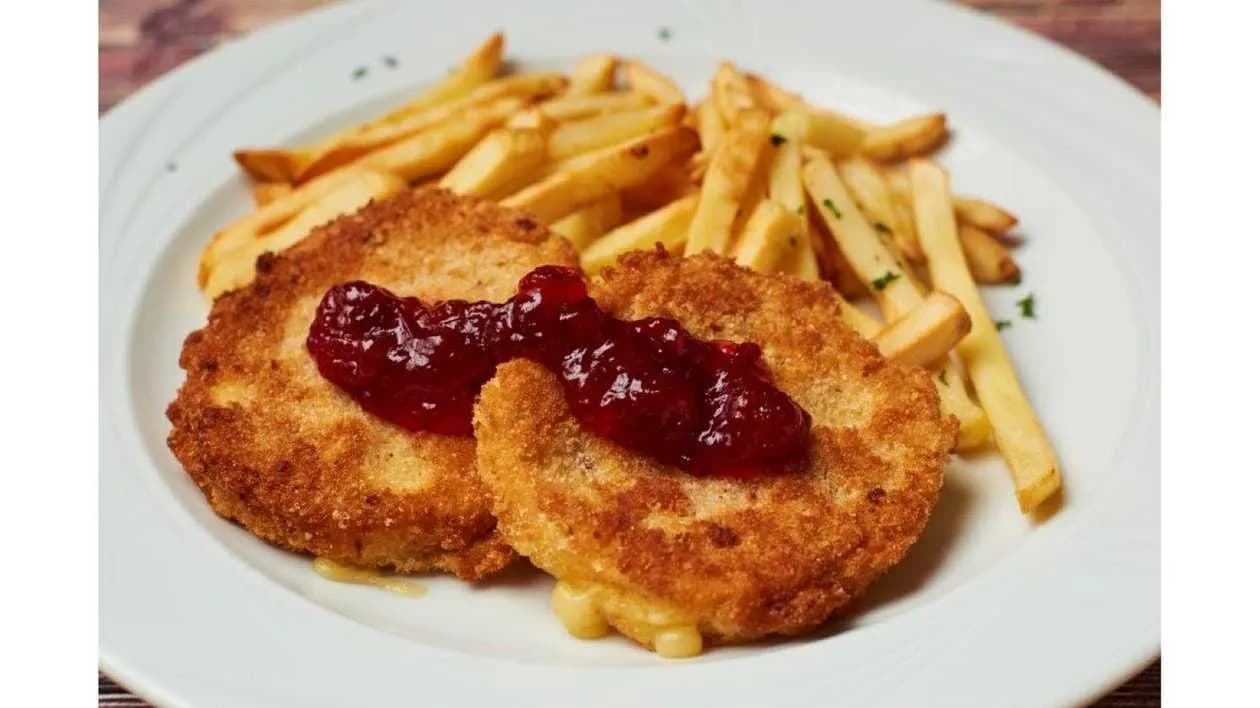 Cheese schnitzel with cranberries
