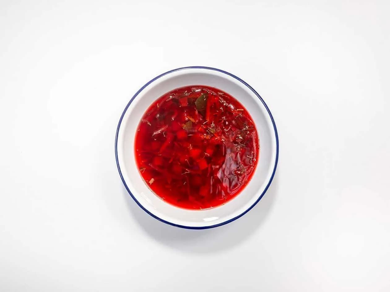 Red beetroot soup with dumplings