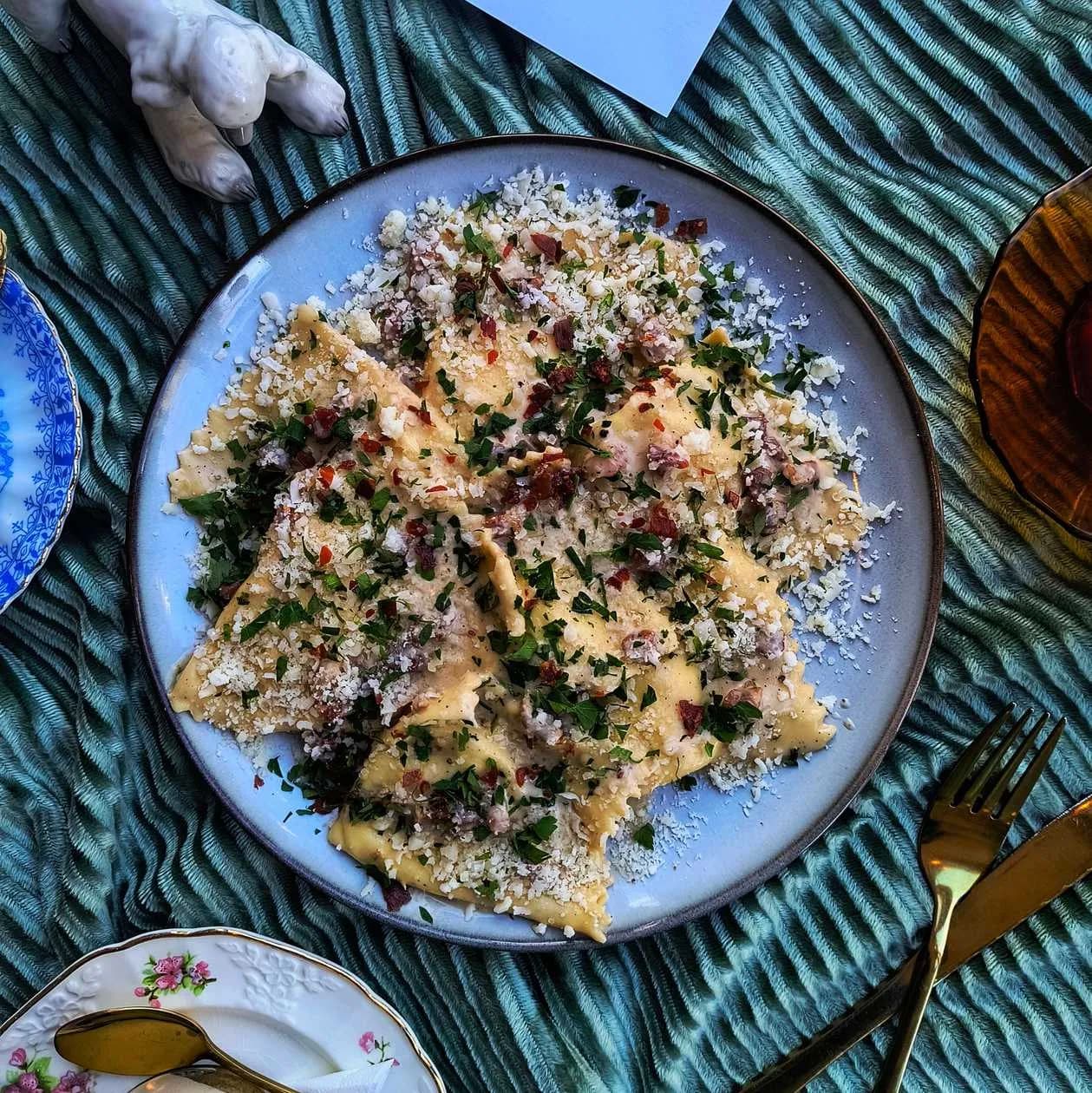 Carbonara with pancetta and Parma ham