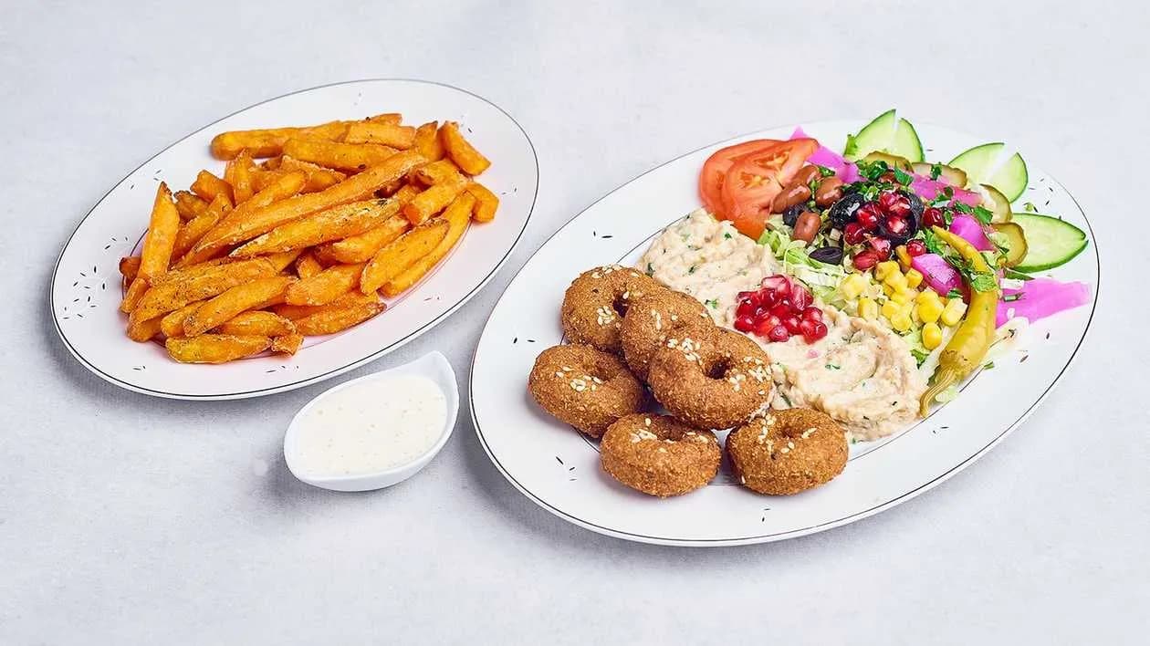 Falafel with Baba Ghanoush and Fries