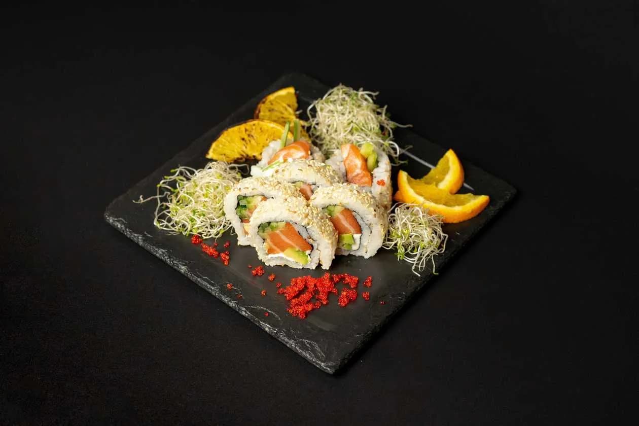 California salmon, philadelphia, avocado, cucumber (in sesame)