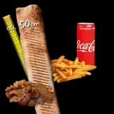 Rollo Kebab samo mięso (mega), frytki, Coca Cola 0.33l