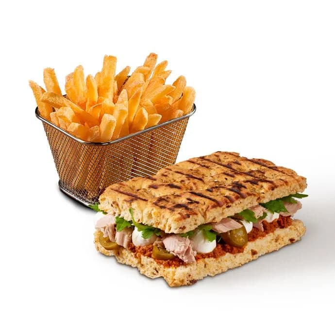 Focaccia z tunczykiem + frytki